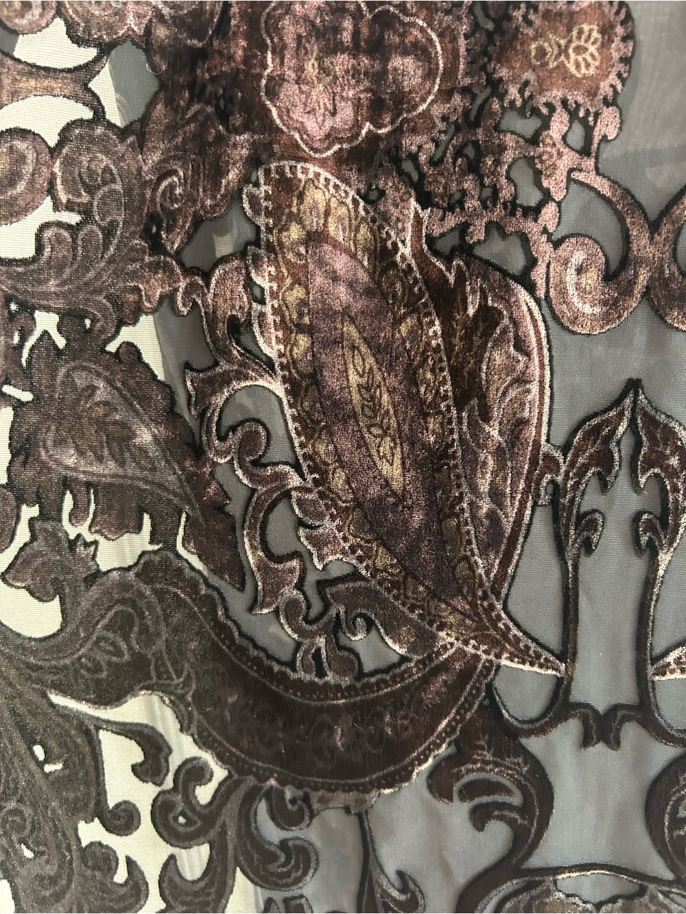Hilary Radley Black and Brownish Mauve Paisley Sheer Embroidered Scarf